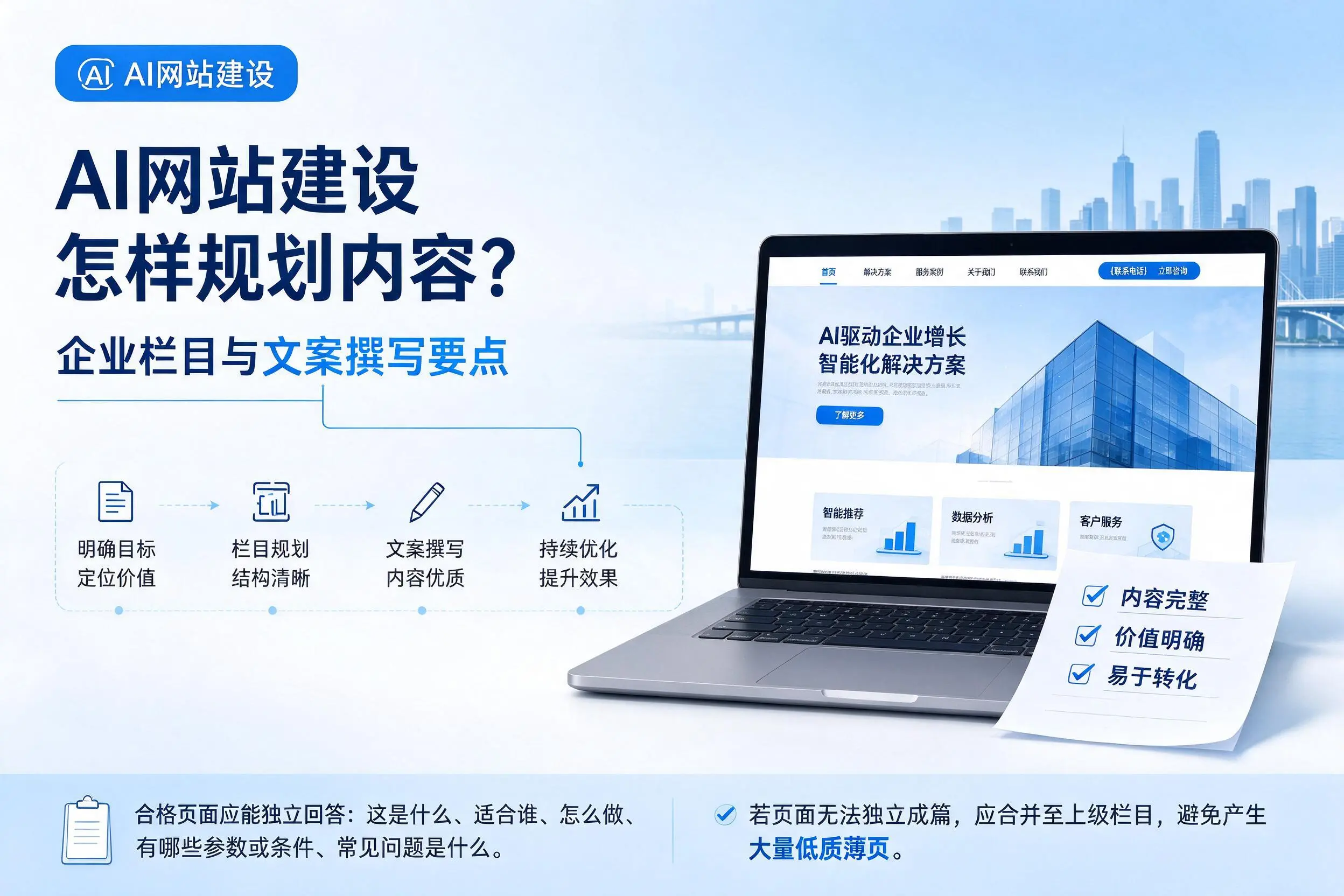 AI网站建设怎样规划内容?蚌埠企业栏目与文案撰写要点